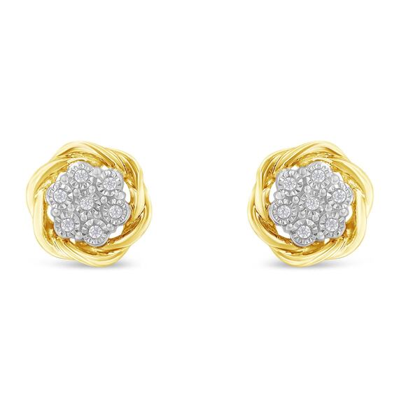 Haus of Brilliance Jewelry - Yellow Gold Plated Sterling Silver Diamond Rose Earrings